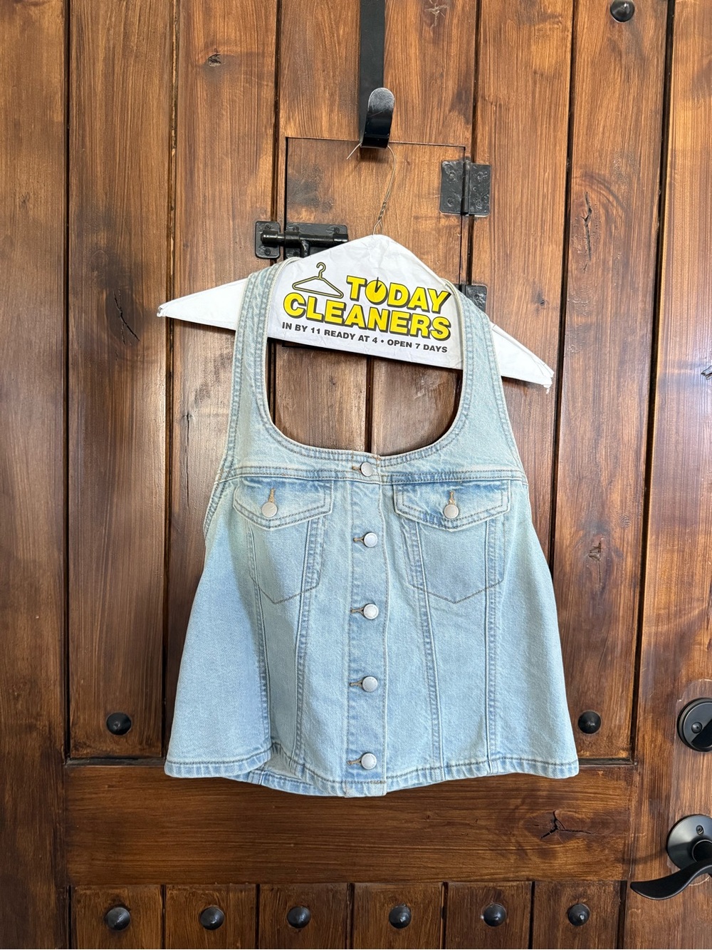 Universal Thread Light Blue Denim Halter Top with Button Detail